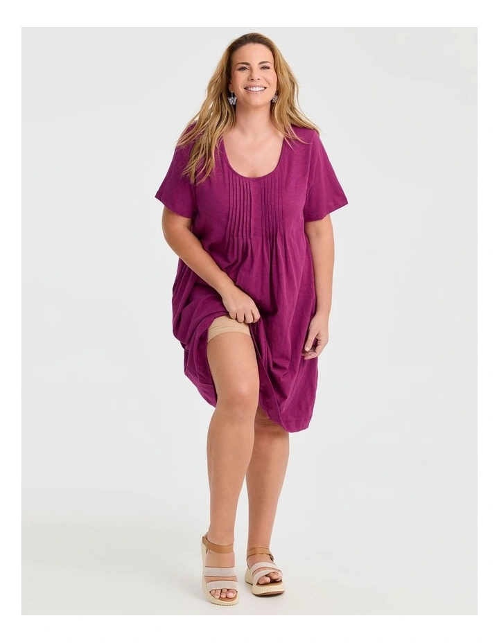 Cotton Pintuck Detail Dress Beetroot image 4