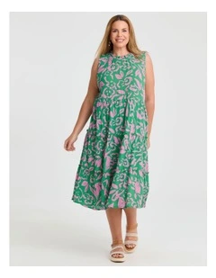Natural Sleeveless Tiered Dress in Kelly Green/Mid Pink