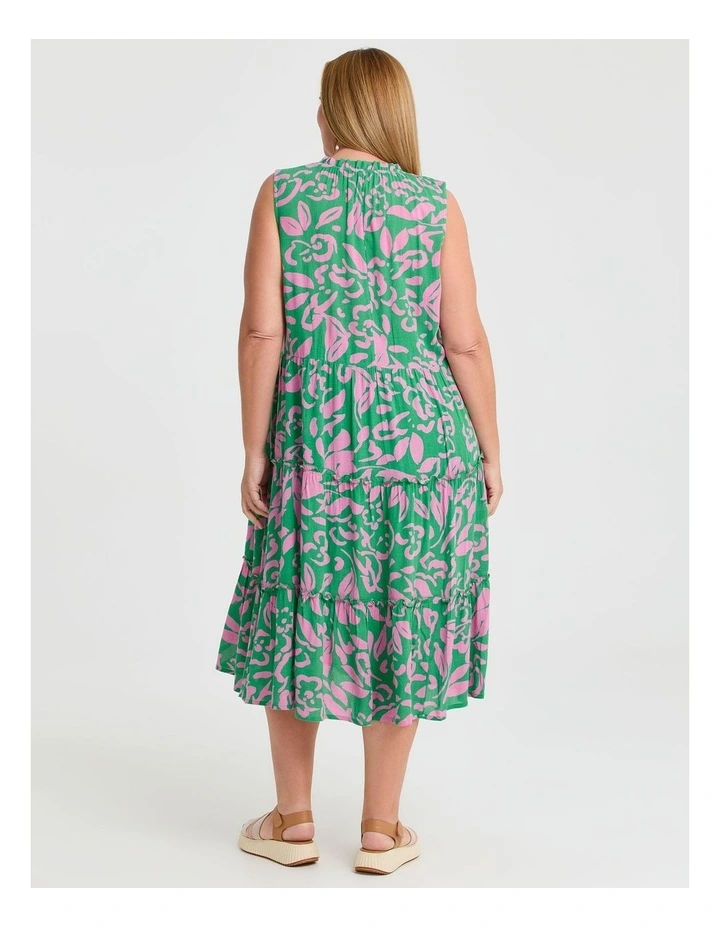 Natural Sleeveless Tiered Dress in Kelly Green/Mid Pink image 2