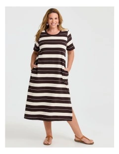 Cotton Block Stripe Maxi Dress Chocolate/vanilla