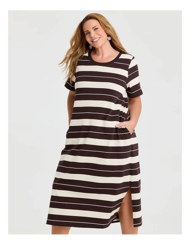 Cotton Block Stripe Maxi Dress Chocolate/vanilla image 3