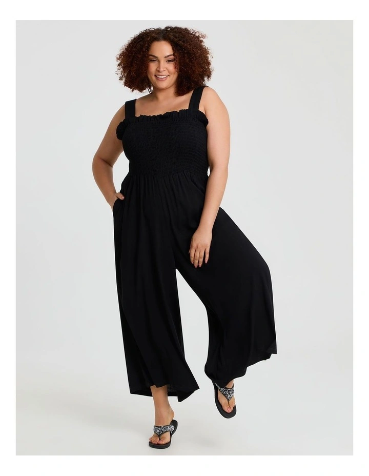 Shirred Bodice Natural Jumpsuit Black image 1