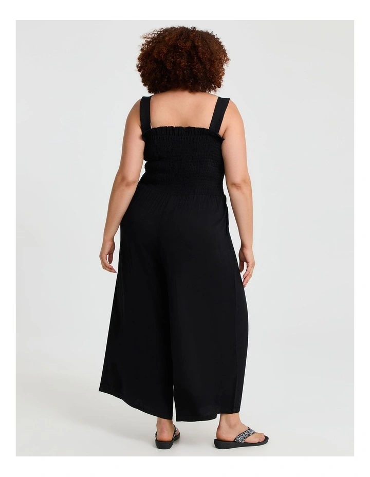 Shirred Bodice Natural Jumpsuit Black image 2