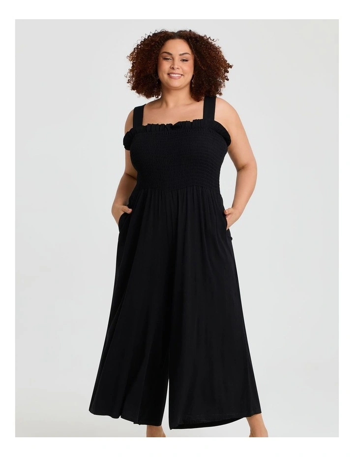 Shirred Bodice Natural Jumpsuit Black image 3