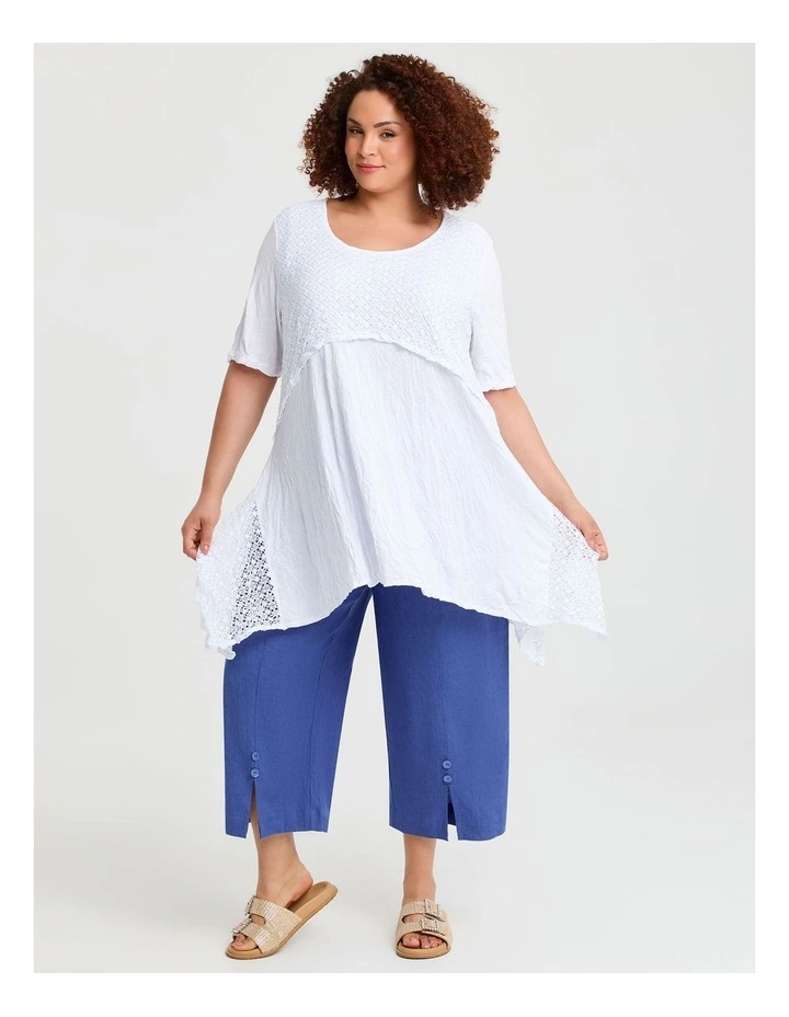 Stretch Linen Ayanna Crop Pant in Azure Blue image 3