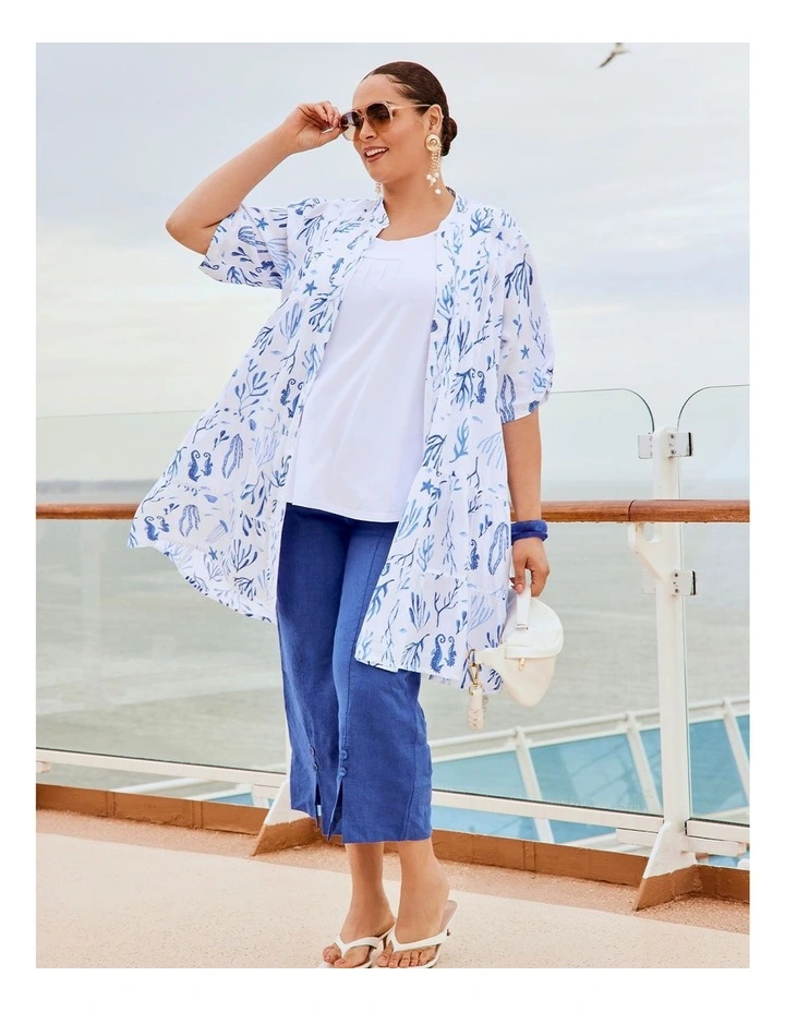 Stretch Linen Ayanna Crop Pant in Azure Blue image 5