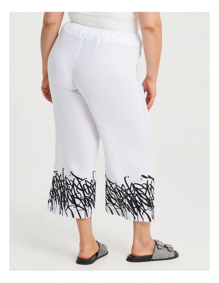 Graphic Linen Bamboo Crop Pant White Black Print image 2