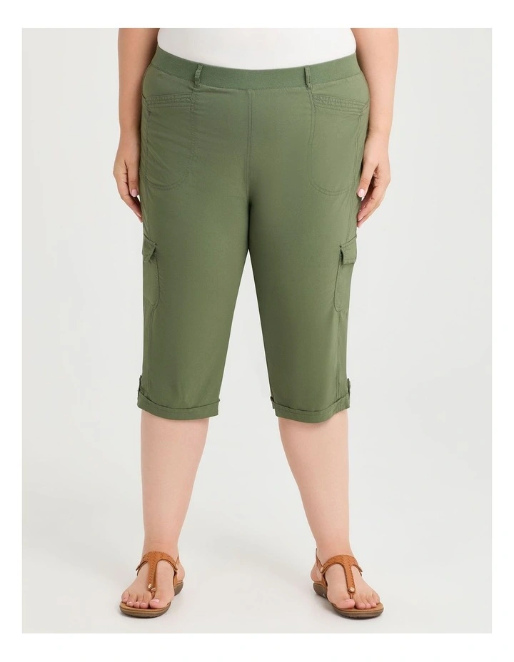 Castaway Rib Cargo Crop Pant in Willow Green image 1