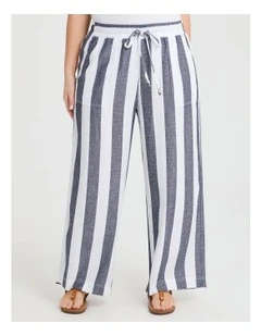 Lyocell Linen Stripe Wide Leg Pant in Navy/White