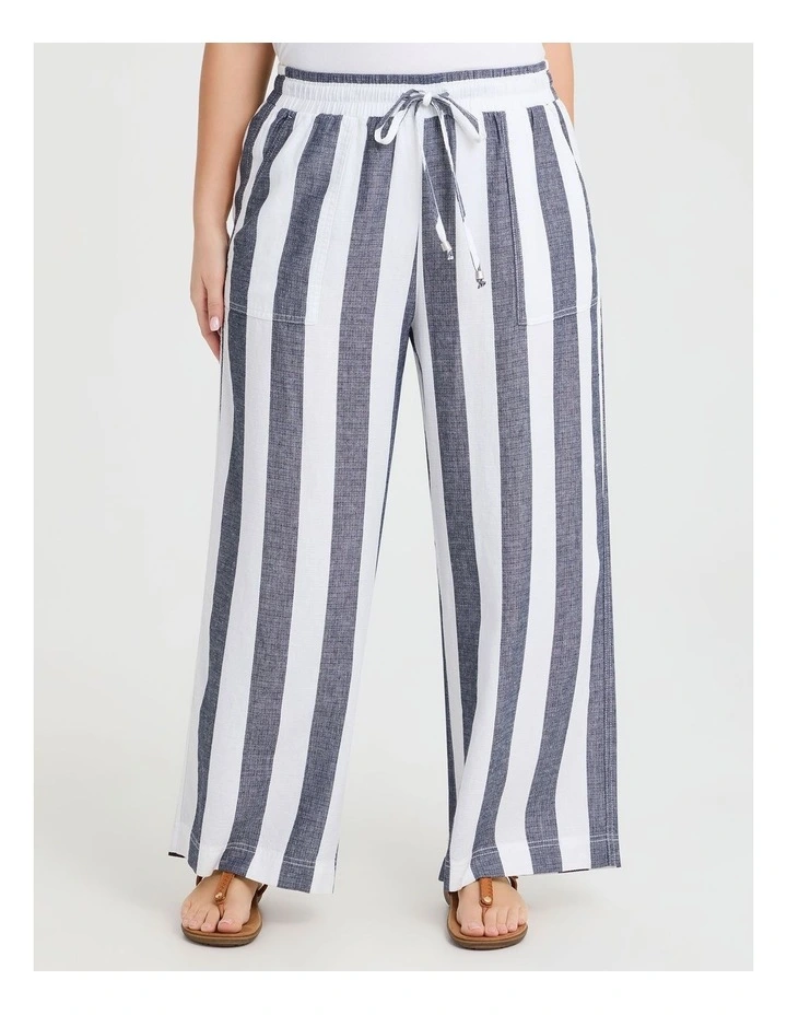 Lyocell Linen Stripe Wide Leg Pant in Navy/White image 1
