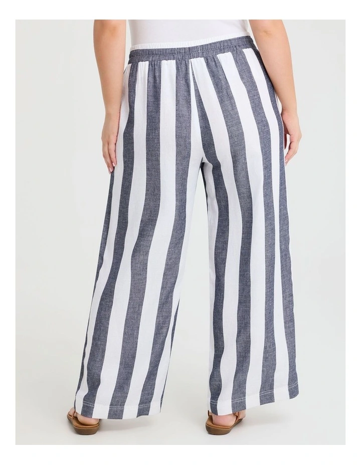 Lyocell Linen Stripe Wide Leg Pant in Navy/White image 2
