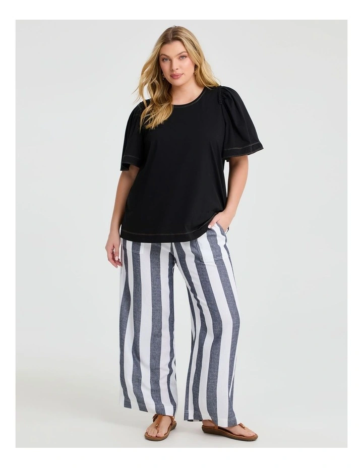 Lyocell Linen Stripe Wide Leg Pant in Navy/White image 3