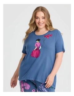 Bamboo Summer Bloom Pyjama Top in Harbour Blue