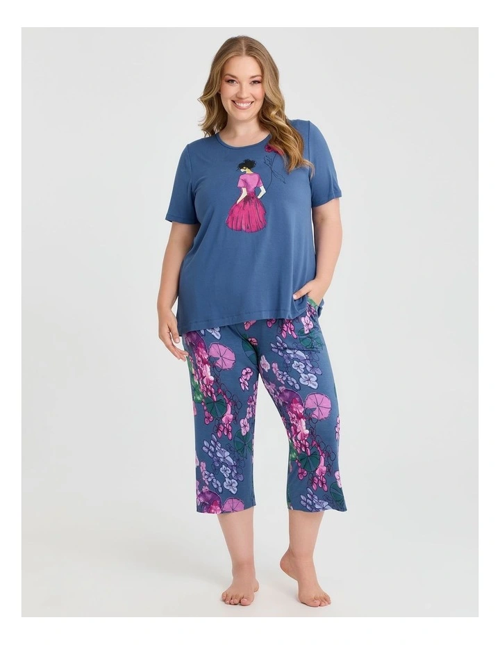 Bamboo Summer Bloom Pyjama Top in Harbour Blue image 3