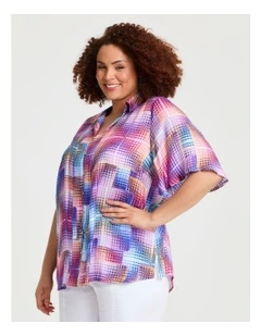 Natural Abstract Pintuck Shirt Print