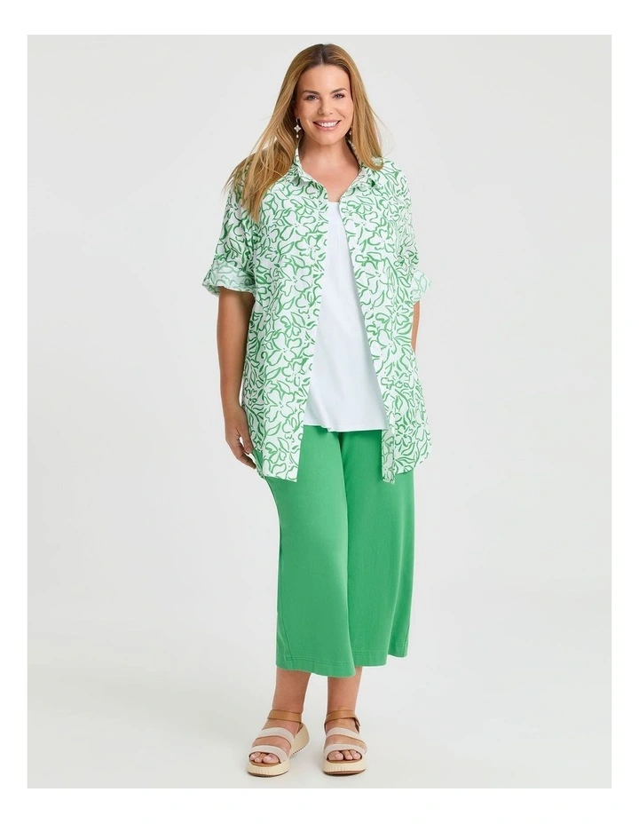 Cotton Linear Floral Shirt in White/Kelly Green image 4