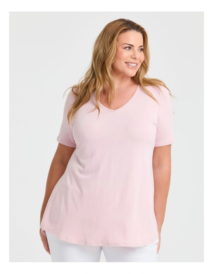 Bamboo Base V Neck Short Sleeve Top in Pink image 1