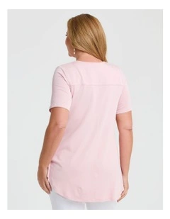 Bamboo Base V Neck Short Sleeve Top in Pink