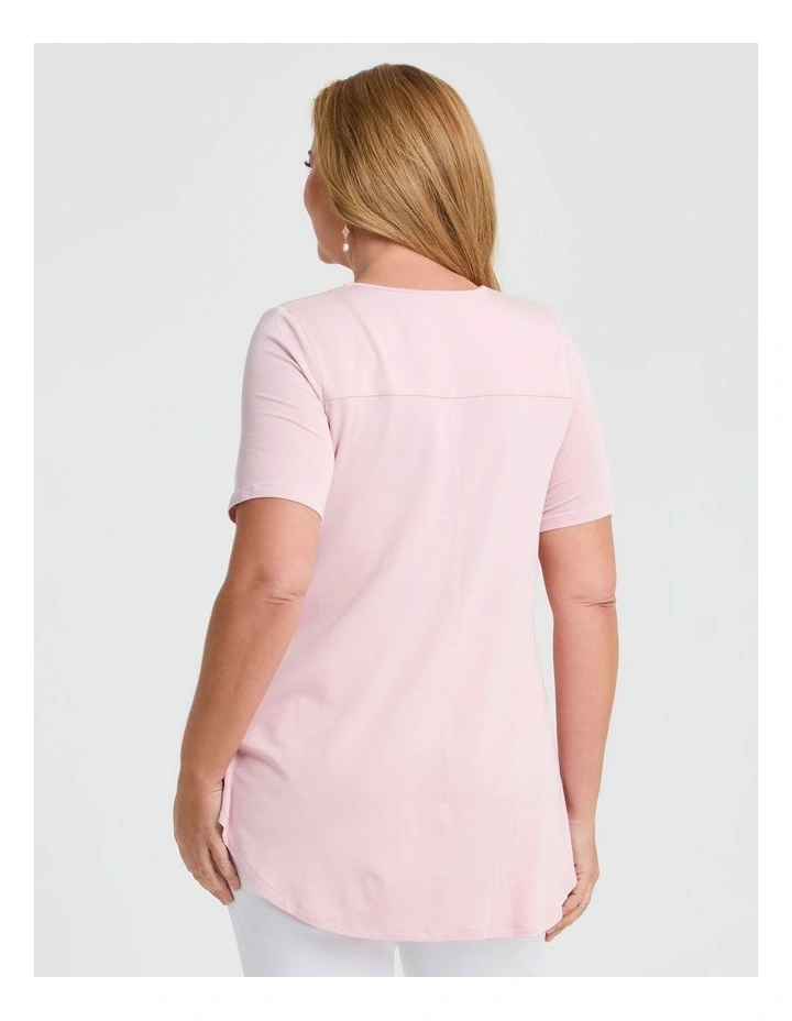 Bamboo Base V Neck Short Sleeve Top in Pink image 2