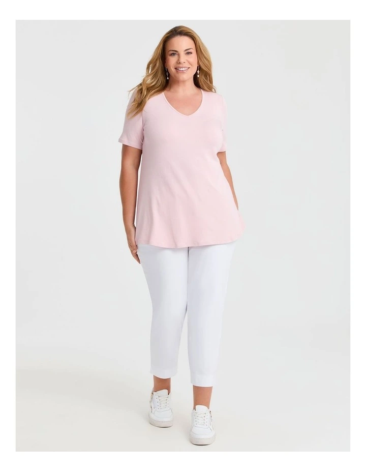 Bamboo Base V Neck Short Sleeve Top in Pink image 3