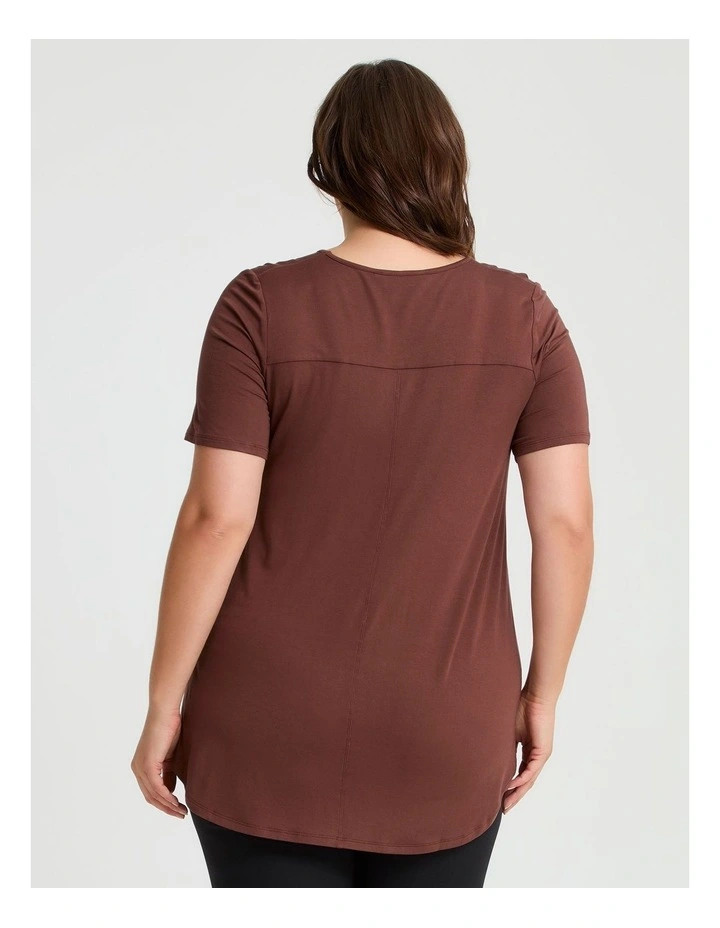 Bamboo Base V Neck Short Sleeve Top in Brown image 2