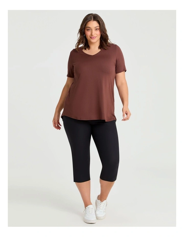 Bamboo Base V Neck Short Sleeve Top in Brown image 3