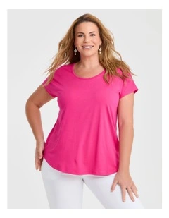 Natural Round Neck Everyday T-shirt in Fluro Pink