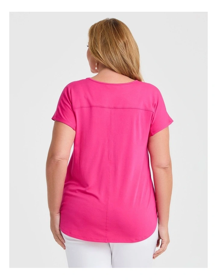 Natural Round Neck Everyday T-shirt in Fluro Pink image 2