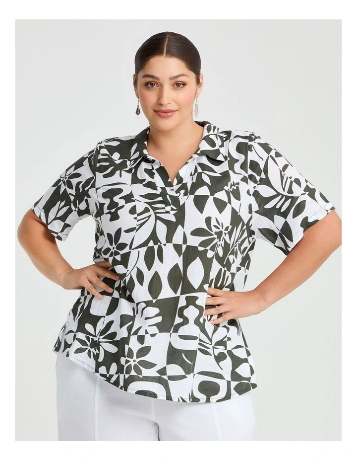 Linen Blend Tropics Print Top in Multi image 1