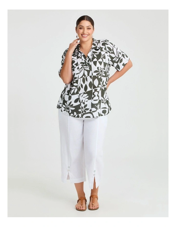 Linen Blend Tropics Print Top in Multi image 3