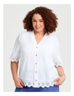 Natural Layla Embroidery Top in White