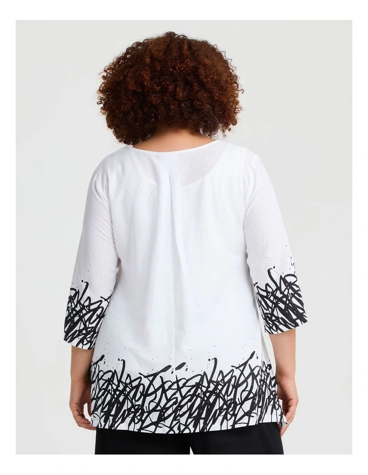Graphic Linen Bamboo Top White Black Print image 2