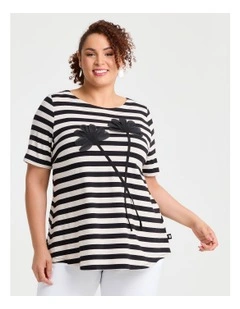 Natural Floral Applique Top Stripe