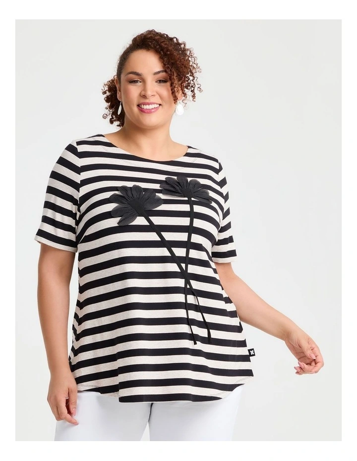Natural Floral Applique Top Stripe image 1