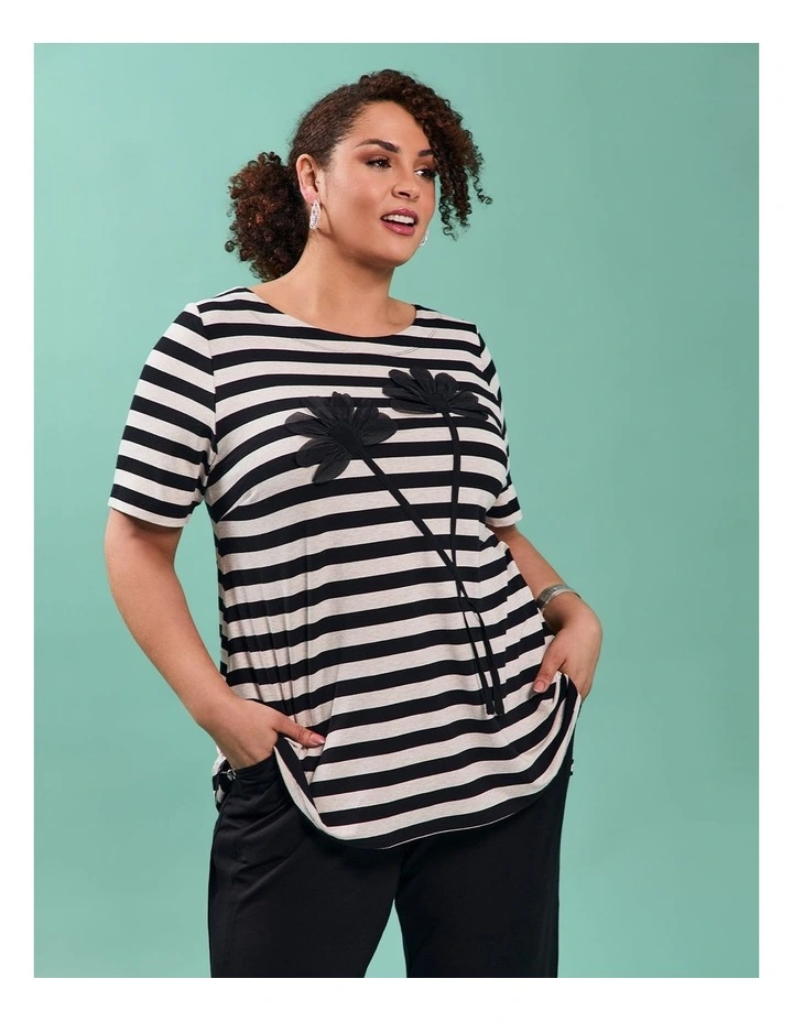 Natural Floral Applique Top Stripe image 4