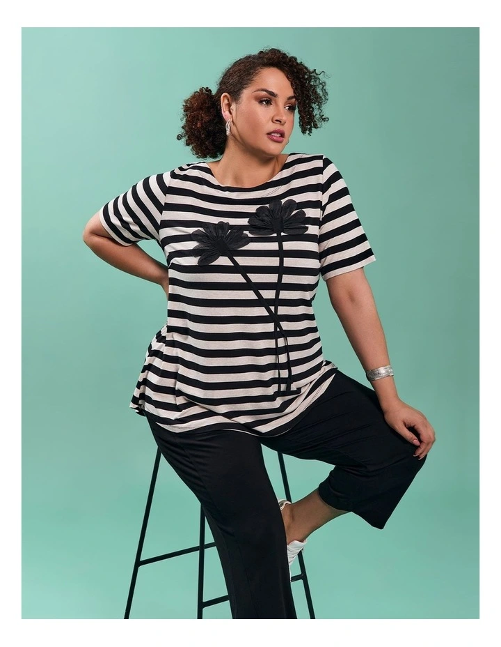 Natural Floral Applique Top Stripe image 5