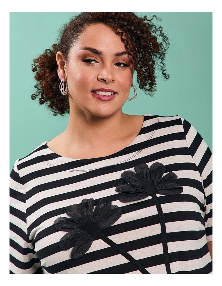 Natural Floral Applique Top Stripe image 6