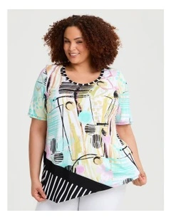 Abstract Spot Natural Spliced Top Print