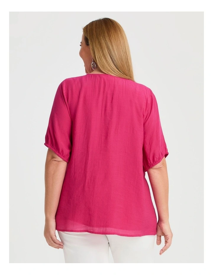 Natural V-neck Pintuck Top Raspberry Pink image 2