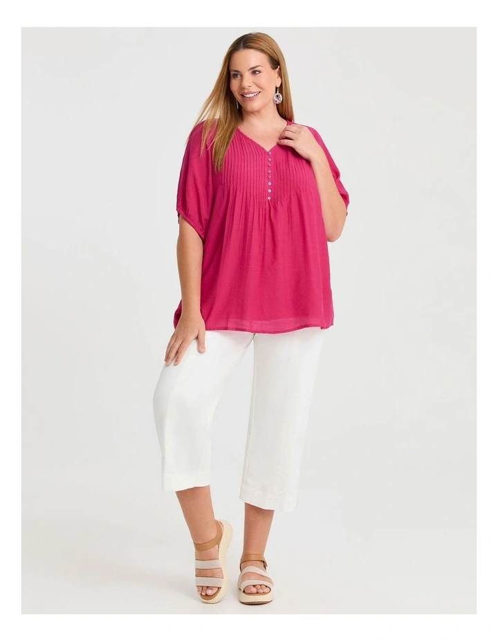 Natural V-neck Pintuck Top Raspberry Pink image 3