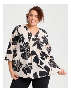 Coton Pintuck Top in Ecru/black