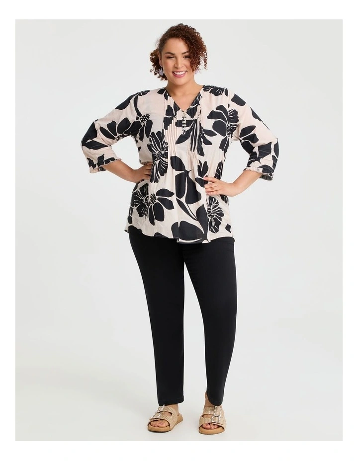 Coton Pintuck Top in Ecru/black image 3