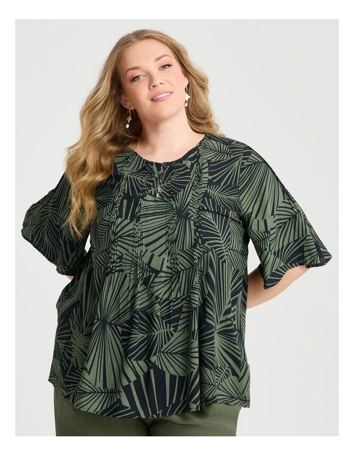 Natural Palm Pintuck Top Print image 1