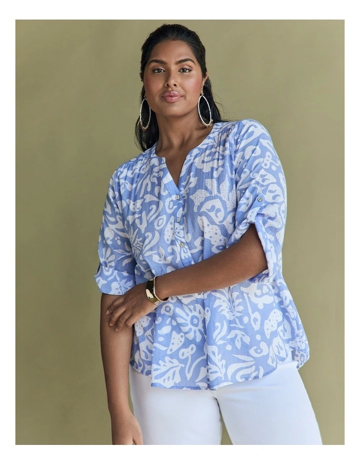 Cotton Batik Print Top Wisteria Blue/white image 3