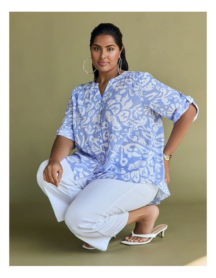 Cotton Batik Print Top Wisteria Blue/white image 4