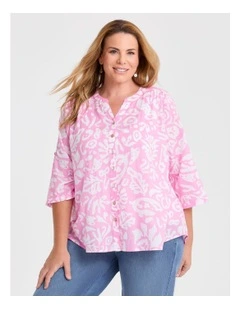 Cotton Batik Print Top Mid Pink/white
