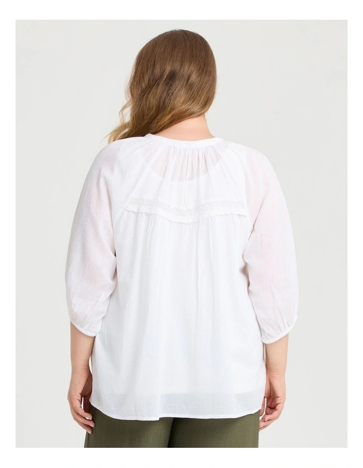 Cotton Lace Trim Pintuck Top White image 2