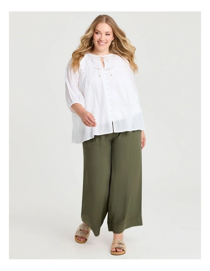 Cotton Lace Trim Pintuck Top White image 3