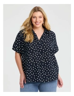 Cotton Collared Spot Top Navy/white