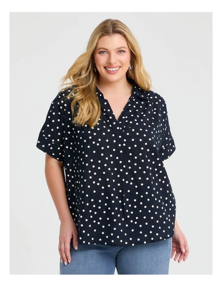 Cotton Collared Spot Top Navy/white image 1
